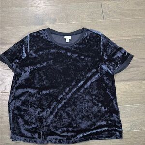 a new day Blue  Velvet Short Sleeve Top